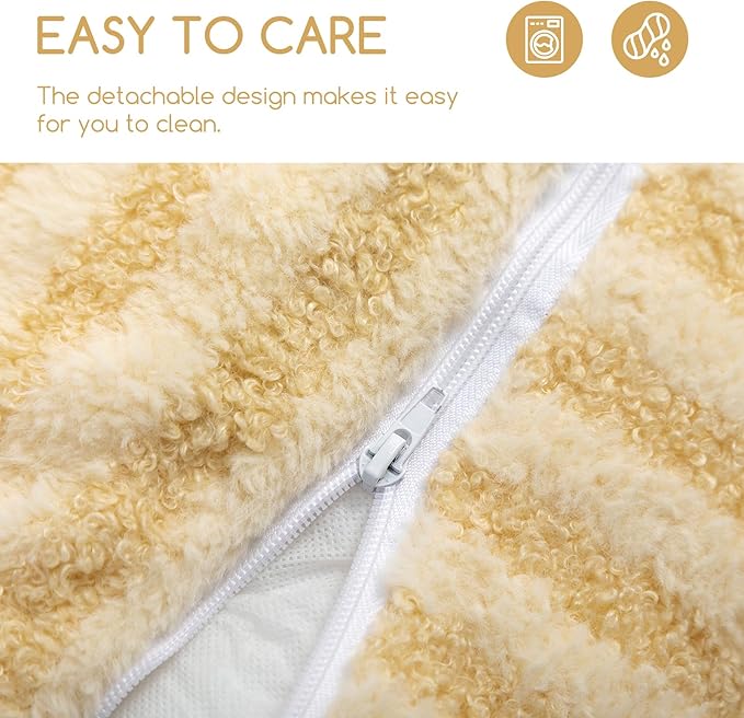 Hollypet Cat Bed Fluffy Plush Multifunctional Double-Layer Machine Washable Soft Warming Kitty Pet Couch Orthopedic Nest Beds for Small Cats Kitten and Dogs up to 13lbs, Yellow(21x15x8 inch)