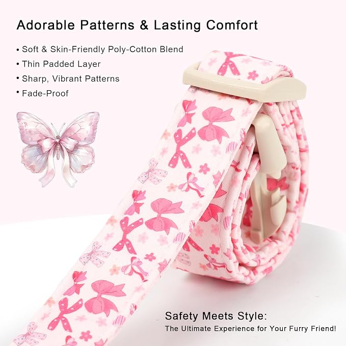 Pink Bow Dog Collar Cute Girl Dog Collars for Puppy Small Dogs - Lightweight Adjustable Girly Spring Female Dogs Everyday Collar with Safety Buckle XS
