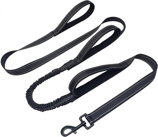 WYuZe 3 Handle Dog Leash for Medium Large Dogs - 7FT Reflective, Shock Absorbing Bungee, Heavy Duty Training Leash with Triple Padded Traffic Handles, Black