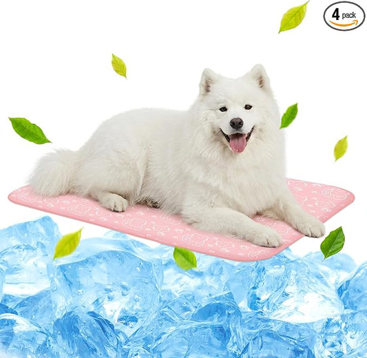 NWK Pack of 4 Pet Cooling Mat for Large Dogs -Q-Max>0.345 Ice Silk Cooling Mat for Dogs & Cats Portable & Washable Pet Cooling Blanket for Summer (4pcs, Pink Cat, 39'' X 27'' X 0.3'')