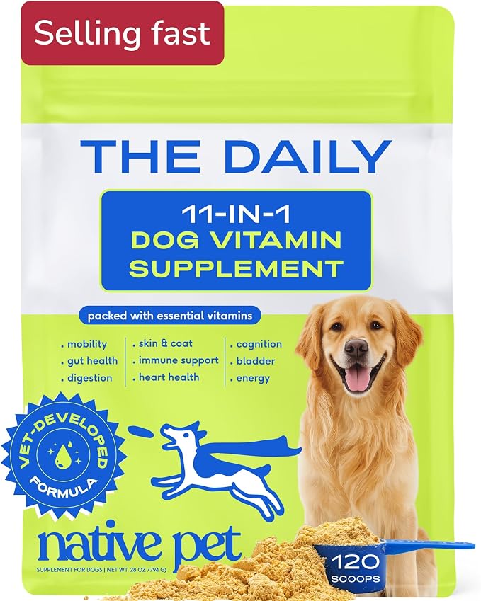 Native Pet The Daily Dog Vitamins & Supplements - 11-in-1 Multivitamin Powder for Dogs - Supports Whole Body Health, Digestion, Mobility & Immunity with Collagen, Glucosamine & Probiotics –120 Scoops