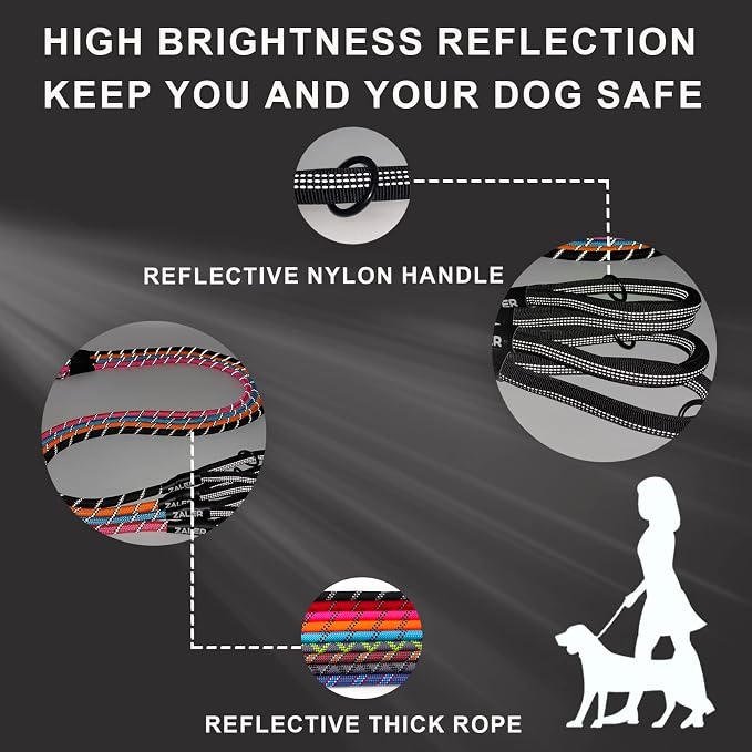 ZALER Rope Dog Leash, 4/5/6/10/15/20/30/50 Foot Reflective Dog Leashes with Carabiner, Heavy Duty Pet Lead for Large and Medium Dogs (4FT, Pink)