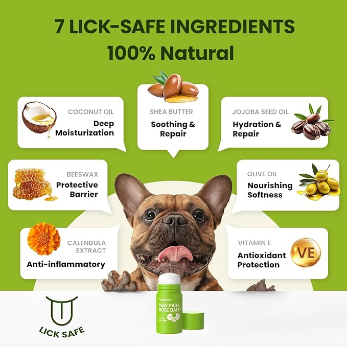 PawSono Lick-Safe Dog Paw & Nose Balm with Coconut Oil | All-Natural Moisturizer & Soother for Dry, Cracked Pads & Snout | Heat & Cold Pavement Protection Wax | Horse Hoof, Joint Care (1.3 oz