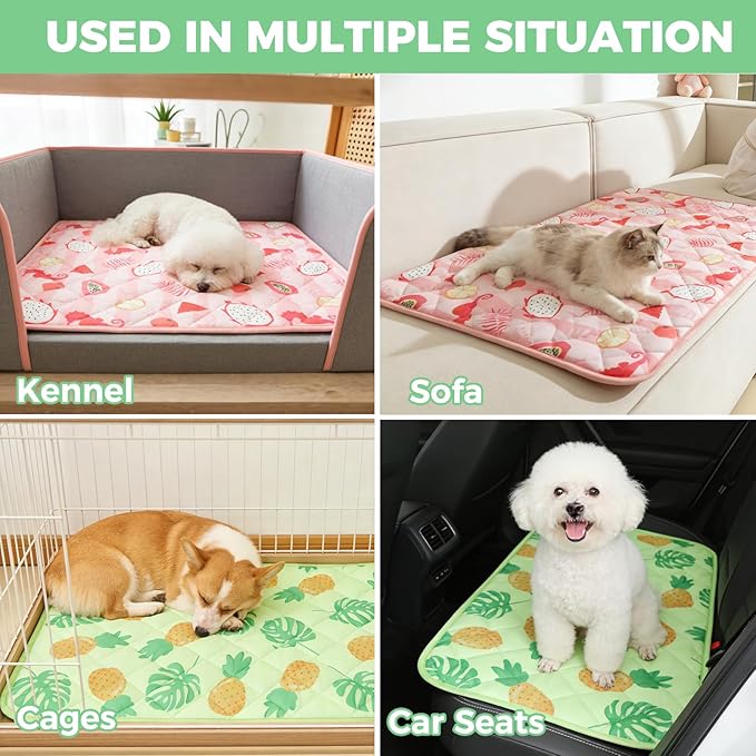 Dog Cooling Mat,19.5" x 27.5" Thicken Self-Cooling Mat for Dog&Cat,Internal Waterproof& Endothermic,Washable Pet Ice Cool Pad Blanket,Pet Sleeping Pad for Indoor Outdoor in Summer,Non-Toxic, Green M