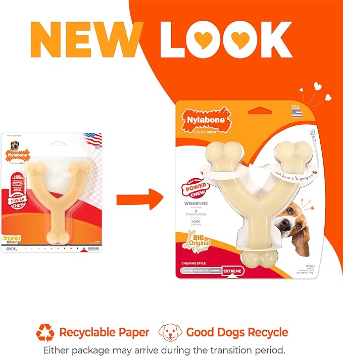 Nylabone Original Wishbone Power Chew Toy for Dogs, Dog Toys for Aggressive Chewers, Original Flavor, Medium - Up to 35 lbs, 1 Count