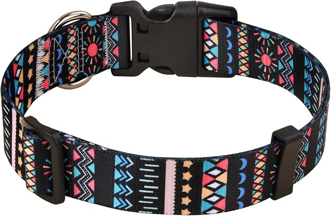 Mihqy Dog Collar with Bohemia Floral Tribal Geometric Patterns - Soft Ethnic Style Collar Adjustable for Small Medium Large Dogs(Black Bohemia,XS)