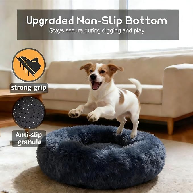 Comfort Donut Dog Bed - Ultra-Soft Pet Bed with Neck Support, 3 Sizes (Machine Washable) for Small/Medium/Large Dogs & Cats (Gray, 24''Lx24''Wx8''Th)