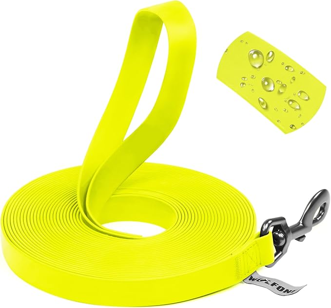 Wolfone 30ft Yellow Long Leash - Waterproof Training Dog Leash for Recall, Swimming, Camping, Beach, Hunting, Walking