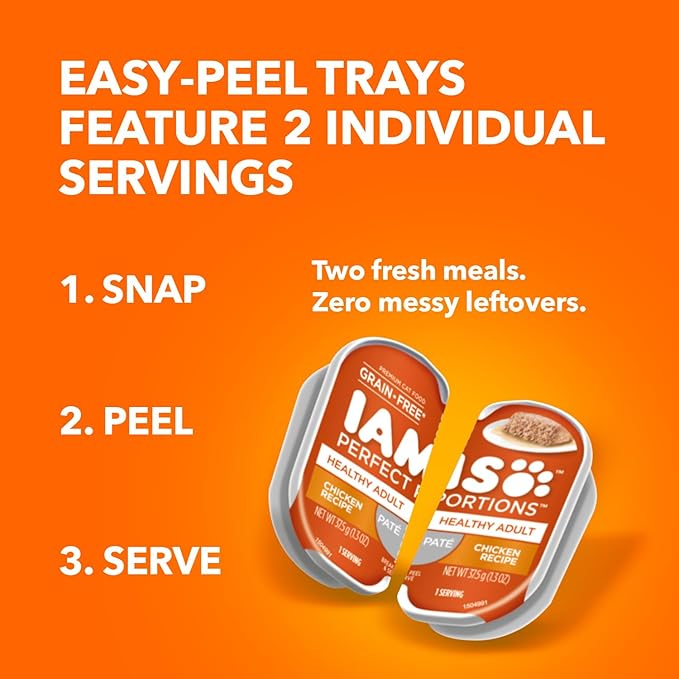 IAMS Perfect Portions Healthy Kitten Grain Free Wet Cat Food Pate,Chicken Recipe,2.6 oz. Easy Peel Twin-Pack Trays (,48 Servings),24 Count (Pack of 2)