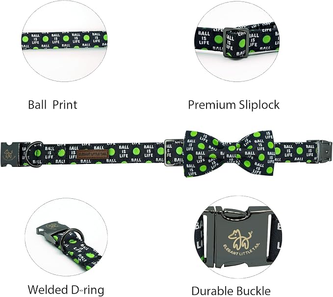 Elegant little tail Dog Collar, Balls Print Dog Collar with Bow Tie Summer Pet Collar Boy Girl Cute Bowtie Collars for Small Medium Large Dogs