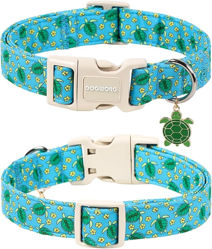 Summer Tropical Dog Collar for Girl Boy Dogs- DOGWONG Beach Coastal Dog Collar, Adjustable Soft Hawaiian Dogs Collars for Medium Dogs, M