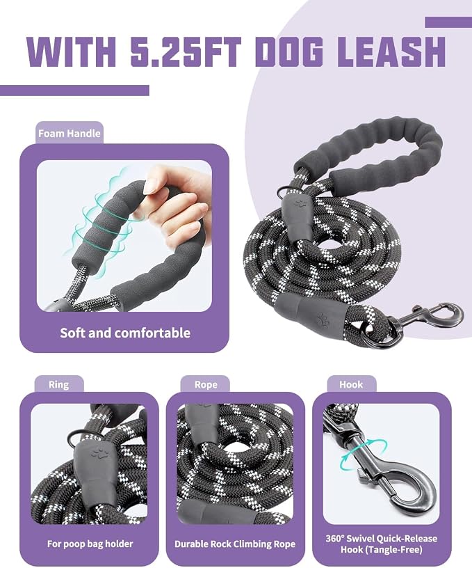AUROTH Dog Harness and Leash Set, Soft Padded Service Dog Vest with 5.25FT Dog Leash, No Choke, Easy On Pet Vest, Adjustable Reflective No Pull Dog Harness for Large Dogs, Easy Walking and Training