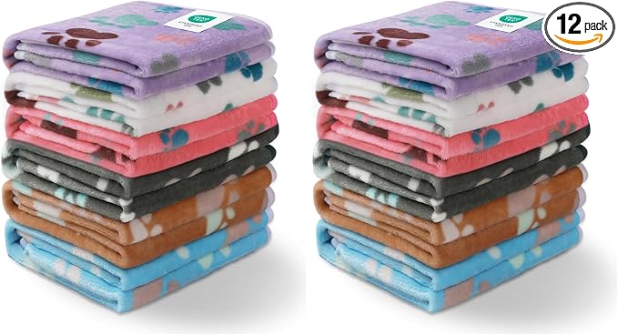 Luciphia 2 Pack 6 Dog Blankets Cat Soft Fluffy Fleece Pet Blanket Warm Cute Print Design Puppy Kitten Doggy Paw Small(23"x16")