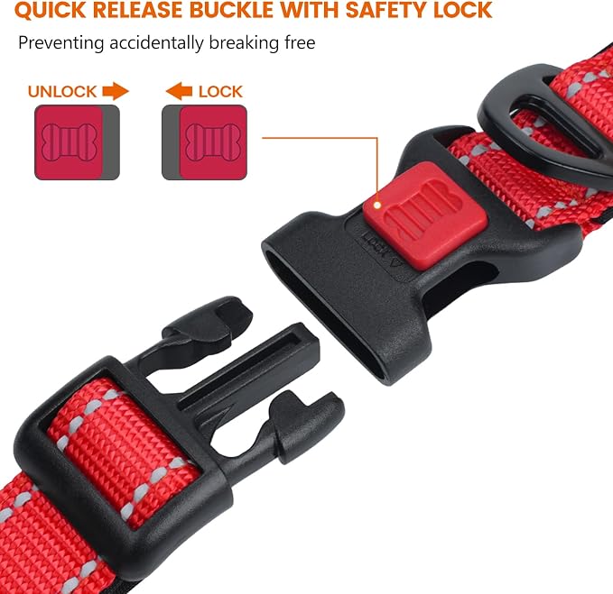 Taglory Reflective Dog Collar for Puppies with Escape-Proof Locking Buckle, Soft Neoprene Padded and Upgraded Zinc Alloy Ring, Adjustable for Chihuahua Yorkie, Red,XS