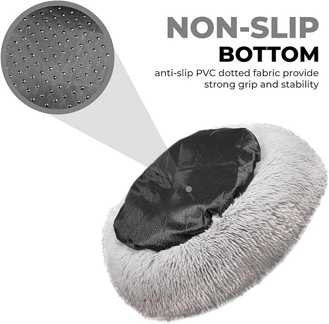 Whiskers & Friends Cat Beds for Indoor Cats, Fluffy Calming Donut Cat Bed, Small Dog Bed Washable - Orthopedic Soft Plush Pet Beds Sized for Kitten to Large Cats & Puppy to Small Dogs - Light Grey C