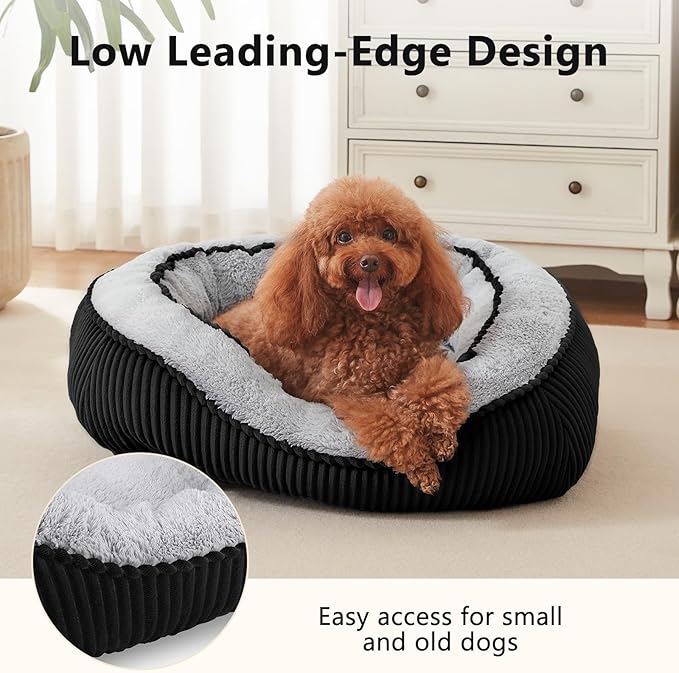 Dog Beds for Small Medium Large Dogs & Cats. Washable Pet Bed, Orthopedic Dog Sofa Bed, Soft Calming Sleeping Warming Puppy Bed (Black, Small-(20’’x 19’’x 6’’))