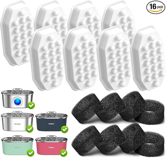 Rellaty Cat Water Fountain Stainless Steel 8 Filters Replacement & 8 Pre-Filter Sponges