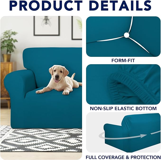 PureFit 100% Dual Waterproof Couch Cover Slipcovers for Couches and Sofas - Stretch Non Slip Fleece Sofa Covers Washable, Leakproof Furniture Protector for Kids, Pets (Oversized Sofa, Peacock Blue)