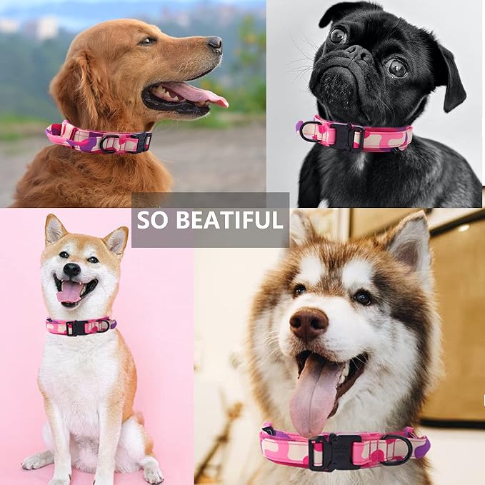 Tactical Dog Collar Adjustable Military Nylon Dog Collar with Control Handle and Heavy Duty Metal Buckle for Medium and Large Dogs (Pink Camo,S)