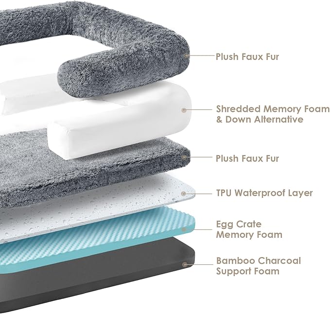 EHEYCIGA Foldable XL Dog Bed, 46"x34"x6.5" Faux Fur Fluffy Pet Couch Bed for Large Dogs, Orthopedic Calming Memory Foam Big Pet Bed, Washable Soft Pet Sofa Bed with Non-Slip Bottom, Grey