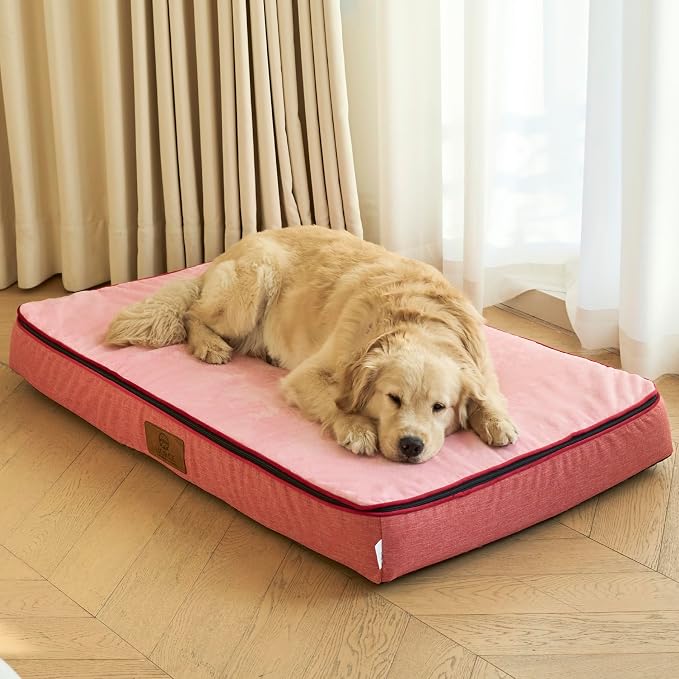 LIORCE Orthopedic Memory Foam XXL Dog Bed - 6" Thick Beds for Extra Large Sized Dog - Waterproof Removable Washable Cover & Wrap-Around Zipper - Ultimate Comfort & Easy Maintenance, Pink