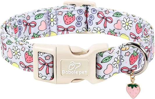 Summer Dog Collar Cute Lavender Dog Collars for Large Dogs - Lightweight Adjustable Fruit Printed Female Dogs Everyday Collar with Safety Buckle L