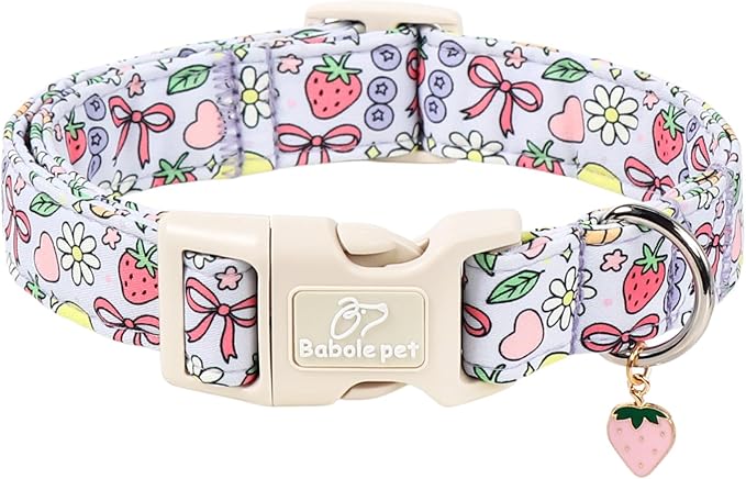 Summer Dog Collar Cute Lavender Dog Collars for Giant Large Dogs - Lightweight Adjustable Fruit Printed Female Dogs Everyday Collar with Safety Buckle XL