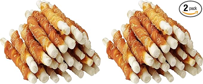MON2SUN 5 Inch Chicken Wrapped Rawhide Sticks, 25 Count Long Lasting Chew Treats for Puppy & Small Dogs, High Protein, No Artificial Colors, 8.82 oz ×2