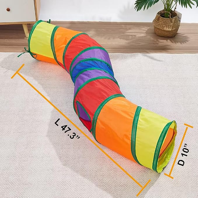 2-Way Collapsible Cat Tunnel Tube Toy Rainbow — Interactive Play Tunnel with Peek Hole for Indoor Cats, Kittens, Puppies & Rabbits | Hours of Fun & Exercise