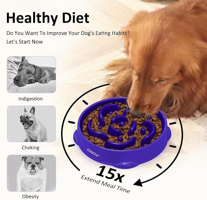 YINEYA 4 Cups Slow Feeder Dog Bowls Large Breed, Anti-Choking Pet Supplies, Maze Dog Food Bowl, Puzzle Feeder That Slow Down Eating