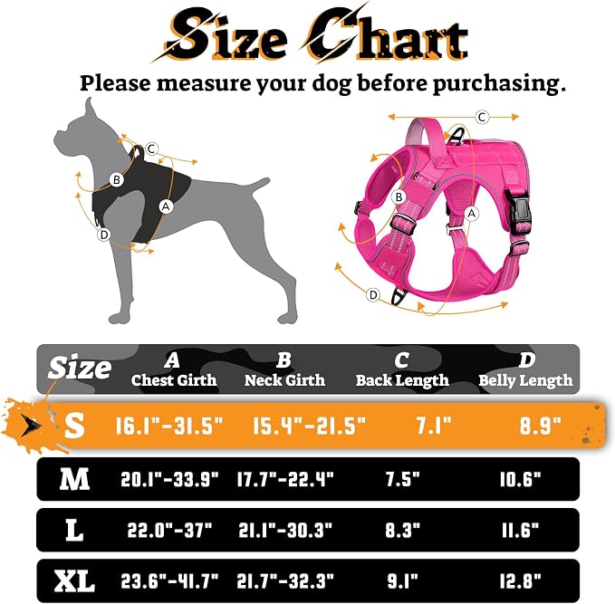 rabbitgoo Tactical Dog Harness for Small Dogs No Pull Adjustable Military Vest with Handle MOLLE Reflective Heavy Duty Dog Vest for Walking Training Hunting Outdoor Working Medium Size Dog Rose Red S