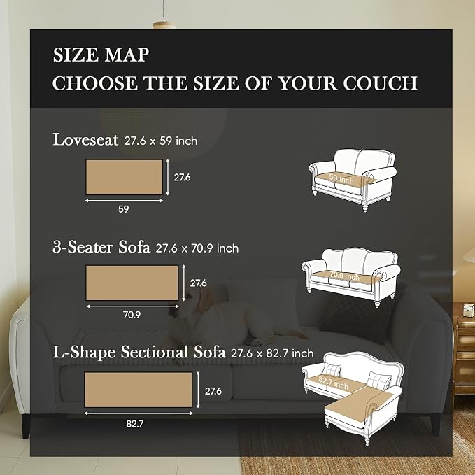 Diamond Quilted Couch Cover for Dogs Non Slip - Large Silicone Particles Pet Friendly Thick Sofa Slipcover for 3 Cushion Couch Washable Furniture Protector Mat for Dogs Cats
