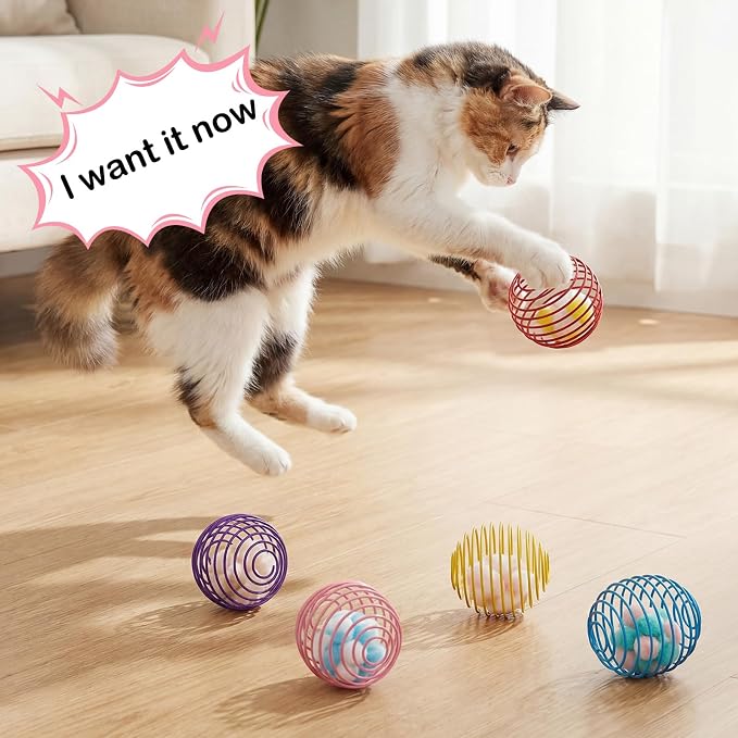 Jecery 5 Pcs Cat Spring Toys Stretchable Rolling Balls Colorful Playful Coils Interactive Action Toy Caged Rats for Kitten Pet Supplies (Plush Ball,Multicolor)