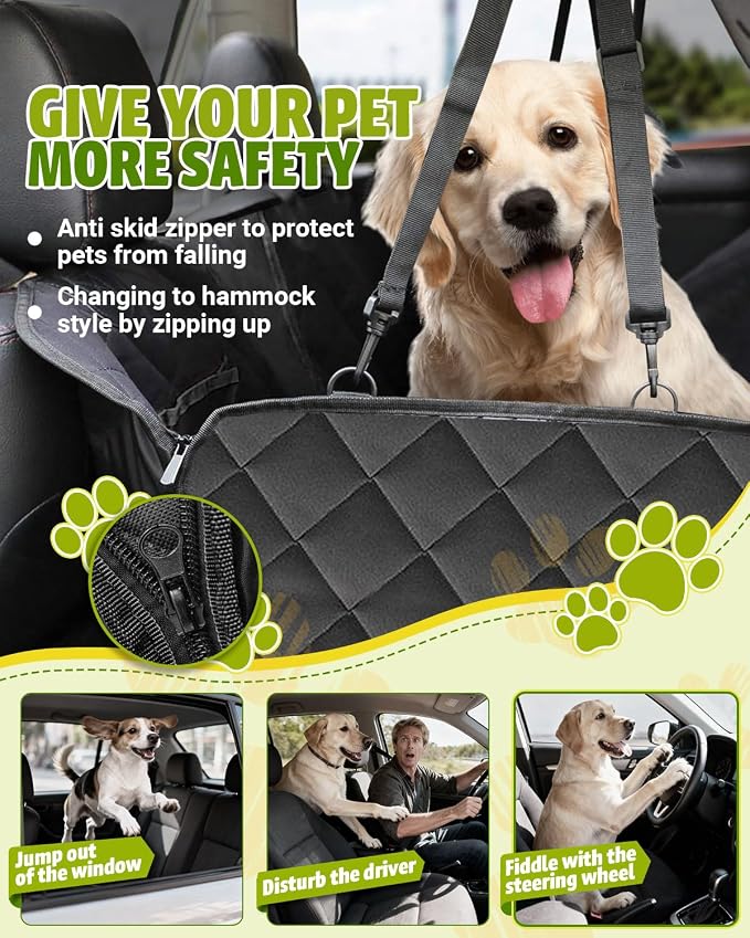 Victoper Dog Car Seat Cover, Heavy Durable Dog Seat Cover for Back Seat, 100% Waterproof Scratch Proof Nonslip Dog Hammock for Car with Side Flap, Pet Back Seat Covers Large 60" W x 64" L
