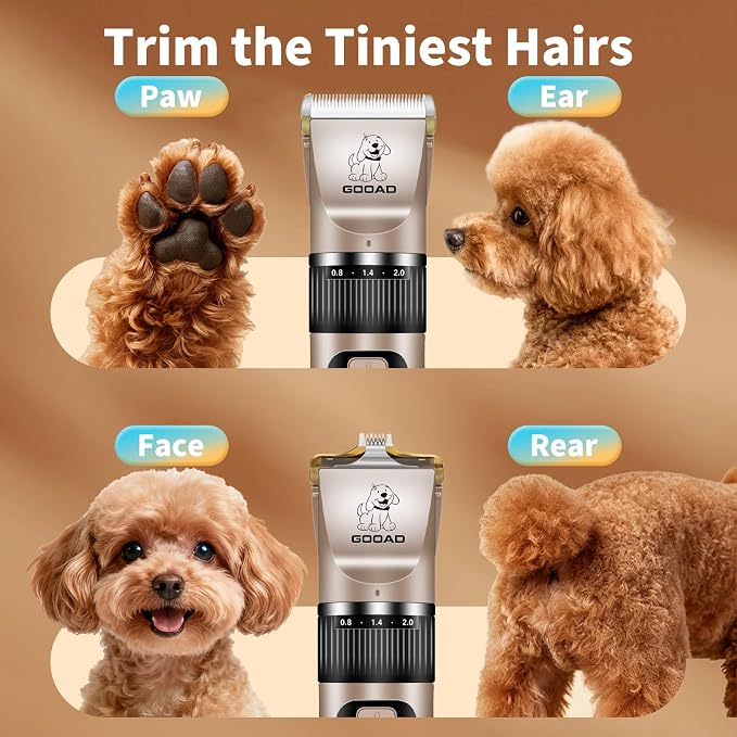 Dog Clippers for Grooming,Dog Grooming Kit for Heavy Thick Hair&Coats/Low Noise Rechargeable Cordless Hair Trimmer/Pet Shaver with Paw Trimmer for Small & Large Dogs Cats