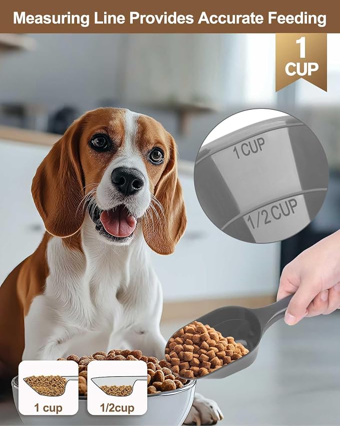 2 PACK Dog Food Scoop,1 Cup Capacity Pet Food Scoop With Measuring Lines For Dog, Puppy and Cat (Grey and Green)