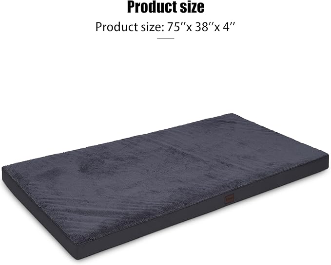 Waterproof Human Dog Bed Orthopedic Dog Beds for Crate with Removable Washable Cover Egg-Crate Foam Pet Pad Mat with Anti-Slip Bottom, 75x38 Inch, Grey