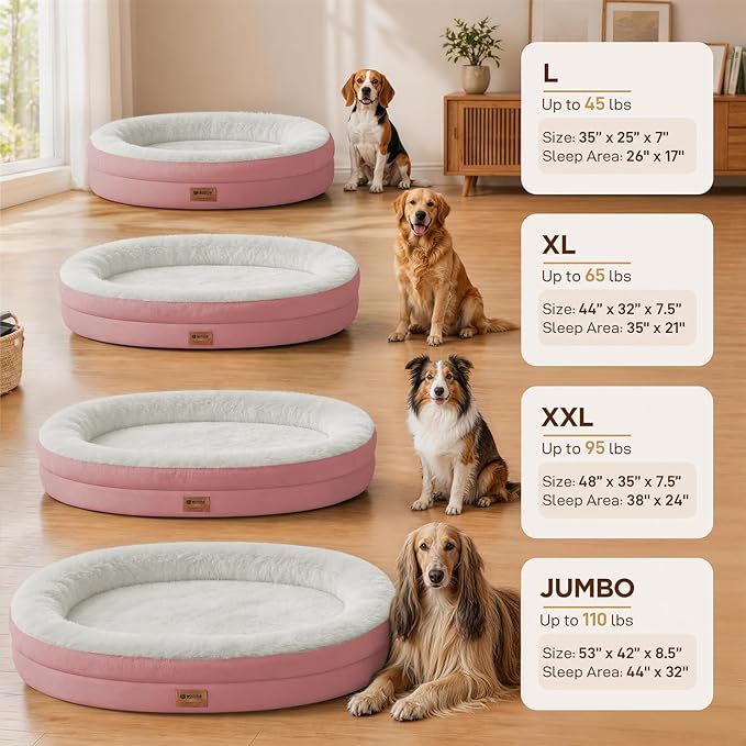 Orthopedic Dog Bed for Large Dogs, Waterproof Dog Bed for Large Size Dogs with Bolsters, Egg Crate Foam Sofa Bed with Washable Removable Cover & Non-Slip Bottom, Pink