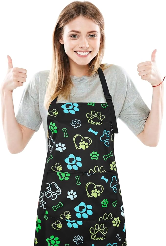 Dog Grooming Waterproof Apron with 2 Pockets, Cute Animals Puppy Dog Pets Apron