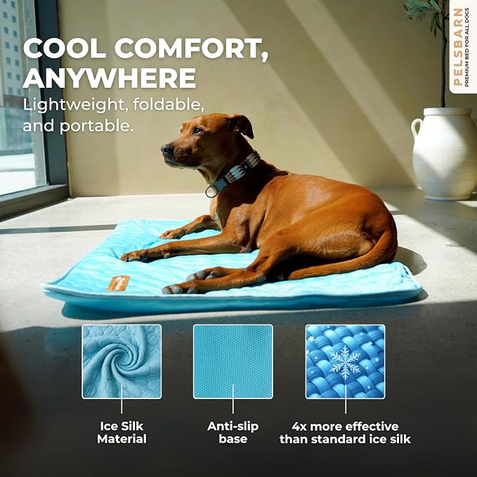 Pelsbarn Dog Cooling Mat- Ice Silk Summer Comfort, Self Cooling, Non-Slip Dog Pad, Durable & Washable, Mat for Large Dogs 25 x 37, Support Shelter Dogs with Every Purchase (Blue)
