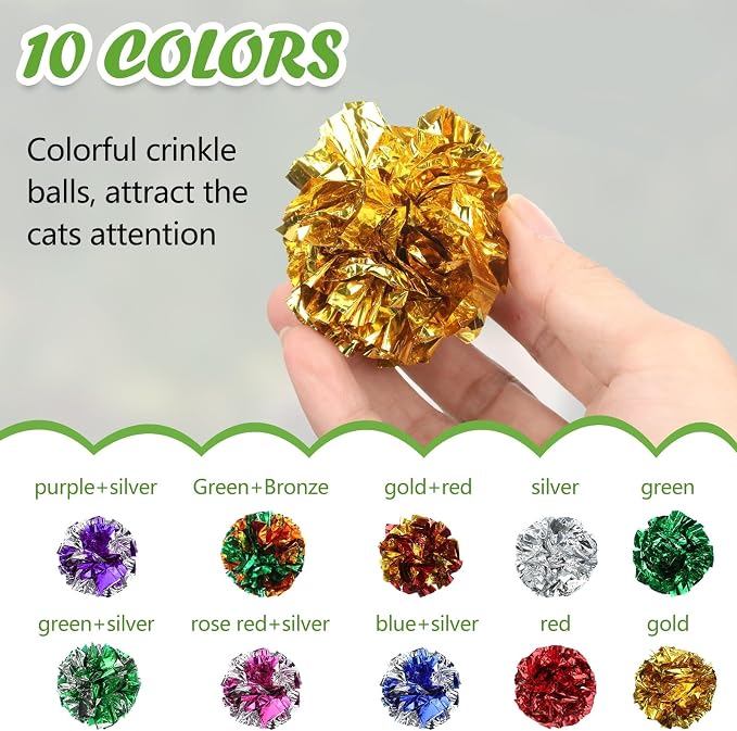 Silkfly 30 Pcs Polyester Film Crinkle Balls Cat Toys 2.36" Interactive Crinkle Ball, Colorful Balls Chew Toy for Cat Chase Ball Toys Attract Cats for Indoor Cats and Kittens to Keep Fit and Active