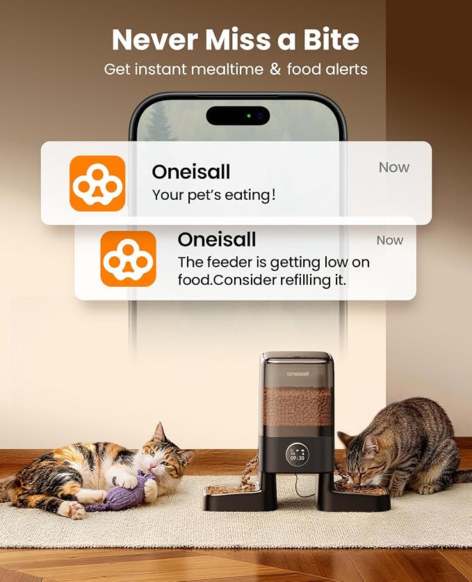 oneisall Automatic Cat Feeder with Camera for 2 Cats, 1080P HD Night Vision, 20 Cups/5L Cat Feeder Automatic, 2-Way Audio, Motion-Activated Alerts, 5G WiFi APP Remote Control Pet Feeder