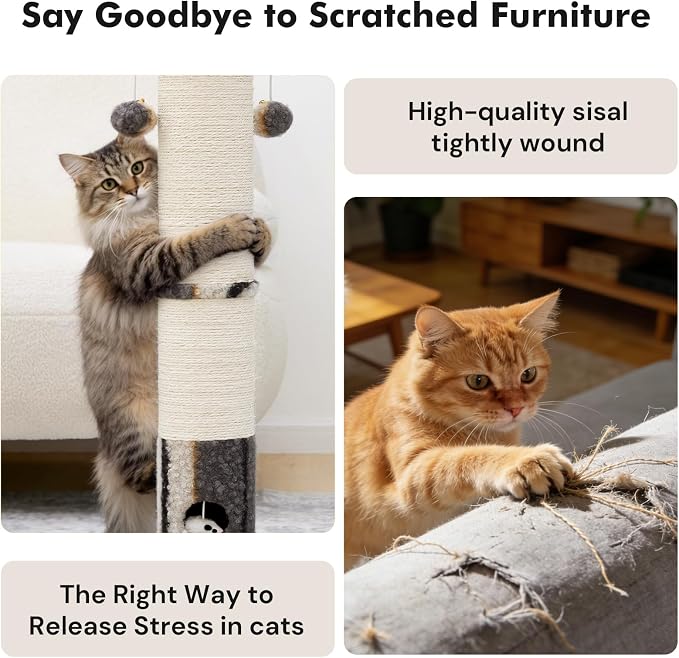 Woochpet 34inches Cat Scratching Post Sisal Cat Scratcher with Cat Ball Track Toy Heavy Duty and Thicker Large Diameter Natural for Adult Cats and Kitty Protect Your Furniture (Grey)