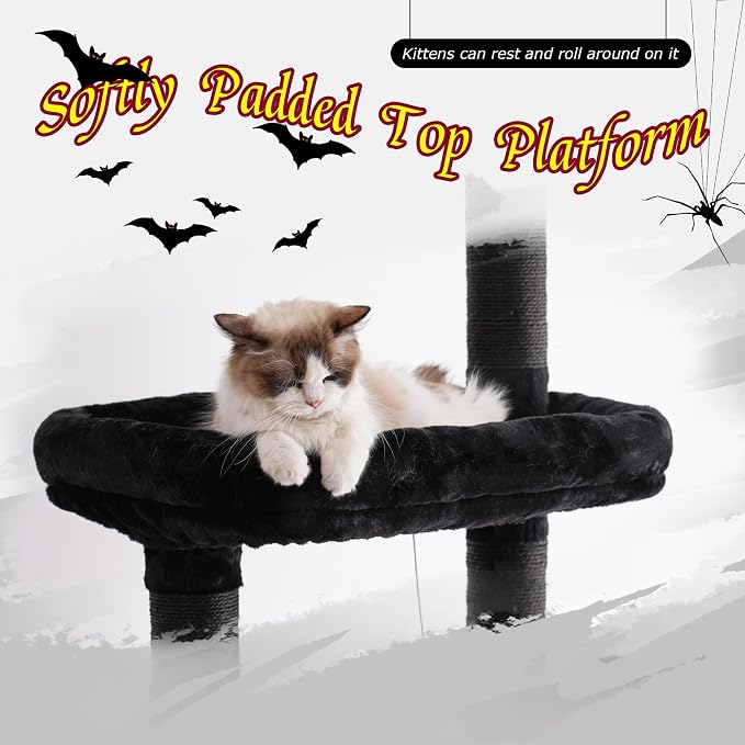 Hey-brother Gothic Cat Tree, 98.4-110.2 Inches Floor to Ceiling Cat Tree-Adjustable Height, Tall Cat Climbing Tower for Cats Large Adult with Scratching Post, Cat cando, Black and Red 0MPJ091BR