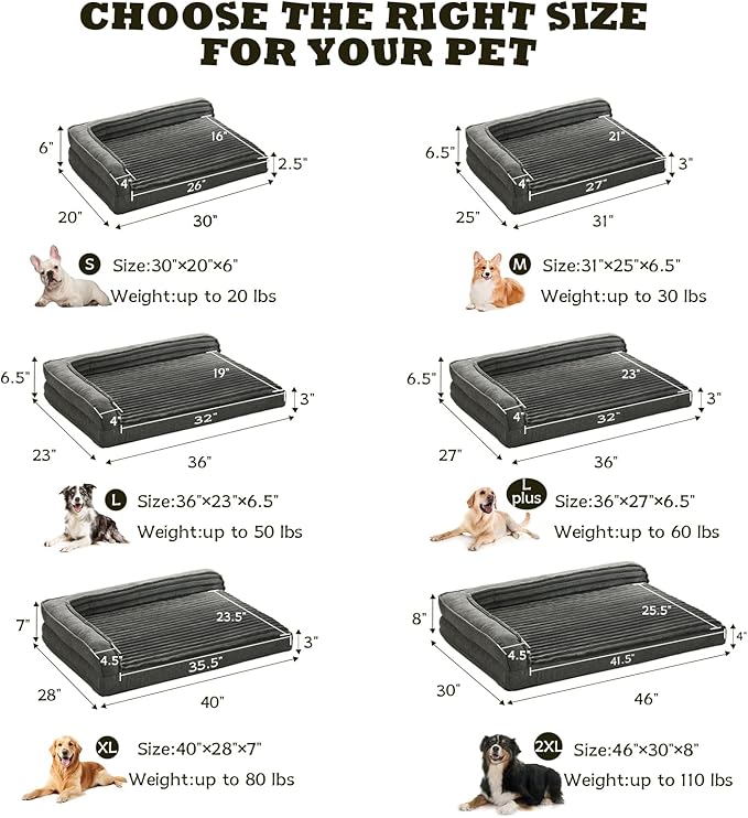 WINDRACING Orthopedic Dog Beds for Medium, Small Dogs, Waterproof Egg Foam Dog Sofa Bed with L Bolster Sides, Washable Medium Pet Bed with Removable Cover & Non-Slip Bottom, 31 x 25 inch, Gray