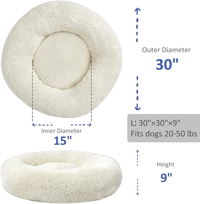 Washable Dog Round Bed - Large Donut Dog Bed, Comfy Calming Cuddler