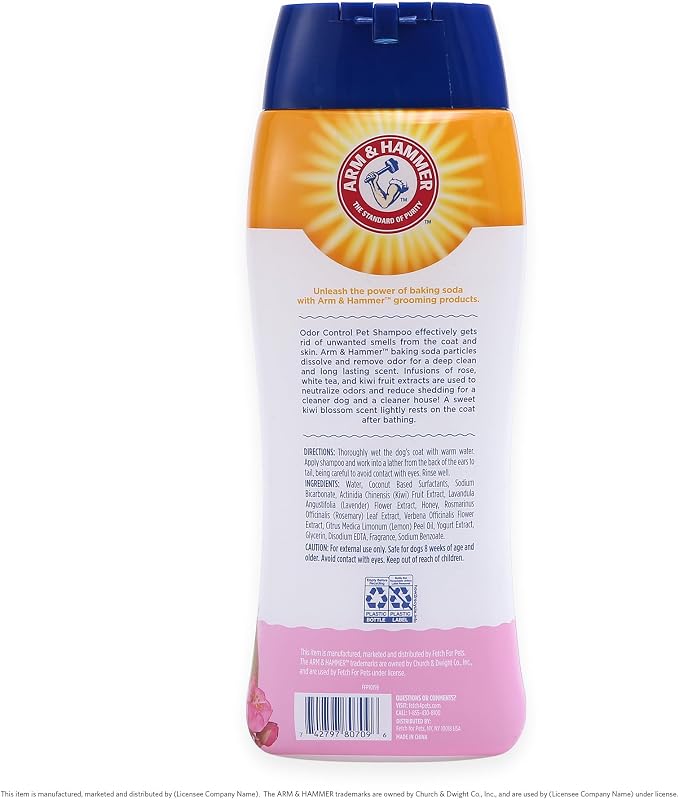 Arm & Hammer Deodorizing Dog Shampoo Baking Soda Odor Control Tearless Moisturizing Sensitive Skin Fresh Kiwi Blossom Scent Safe for Dogs and Puppies 20 FL OZ 6 Pack Everyday Grooming Routine