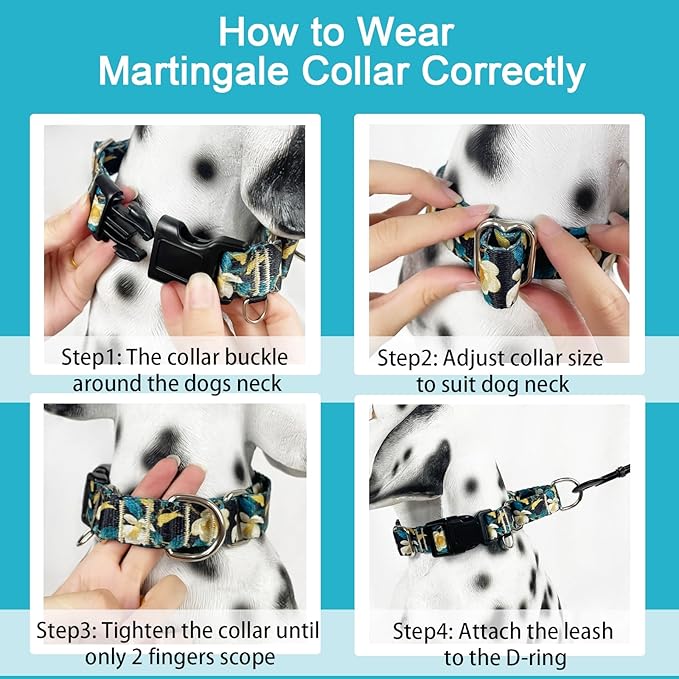 Martingale Collar for Dogs Floral Dog Collars for Small Medium Large Dogs with Buckle Adjustable Soft Nylon Dog Collar (Luxury Golden Flowers, Large)