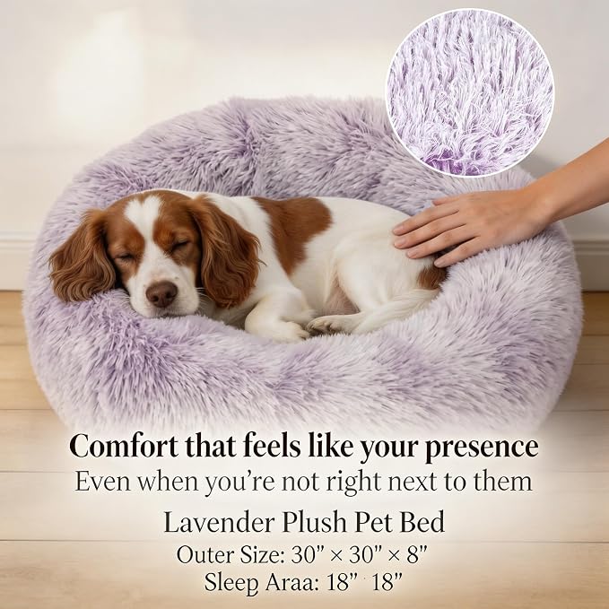 Calming Dog Bed for Medium Dogs Washable Donut 30 inches Anti-Slip Pet Bed,Round Fluffy Plush Faux Fur Cat Bed,Fits up to 45 lbs Pets,Gradient Purple