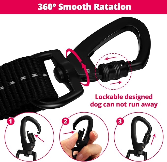 Rope Dog Leash 6 FT: Heavy Duty Leashes with Swivel Lockable Hook Reflective Threads Bungee and Padded Handle - Dog Lead for Large Small Medium Dogs Outside Walking Hiking Pink